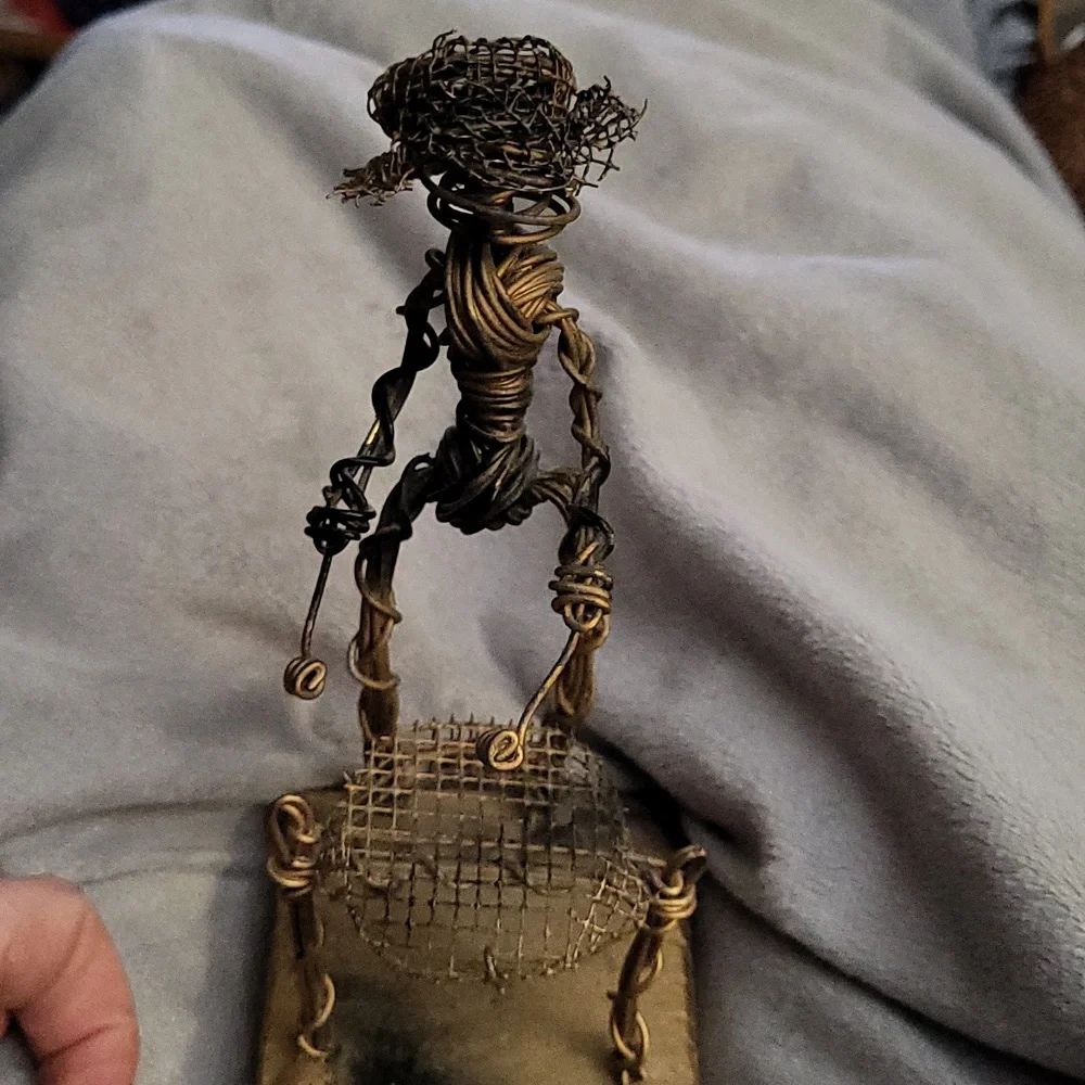 BRUTALIST Metal Wire Sculpture Figure drummer